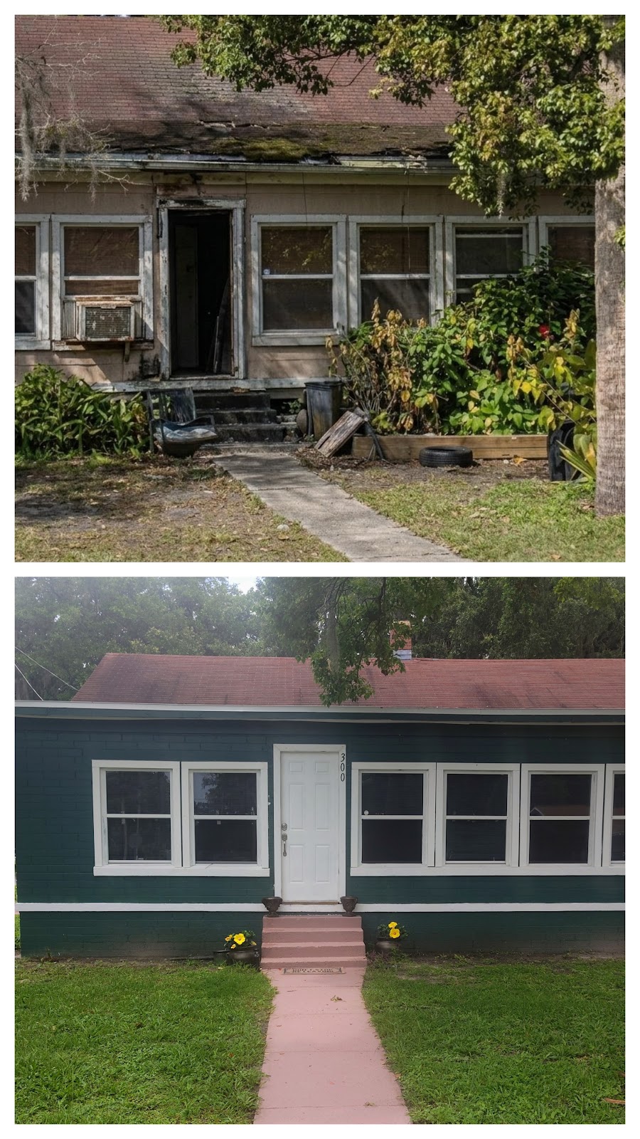 House exterior before (top) and after (bottom)