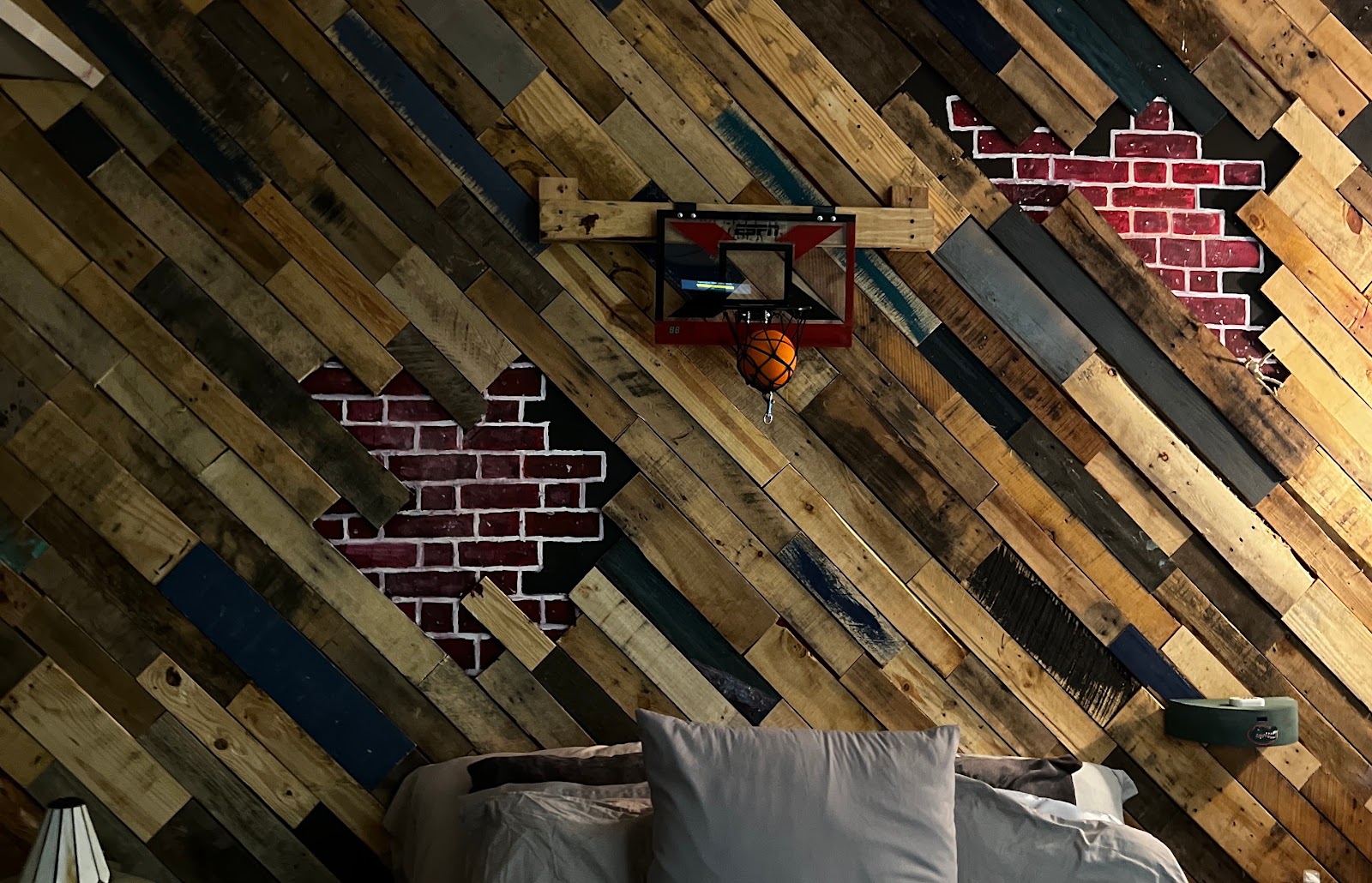 Reclaimed wood and brick accent wall